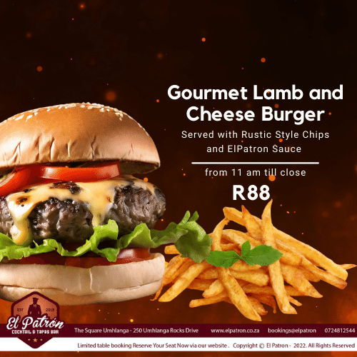 Gourmet Lamb and Cheese Burger with chips 
